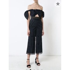 NWT SELF-PORTRAIT Eyelet Tie Detail Off Shoulder Embroidered‎ Jumpsuit Size US10